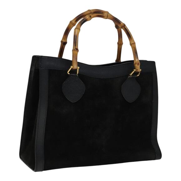 GUCCI Bamboo Hand Bag Leather Suede Black Gold 002 1186 002 1186 - Picture 1 of 16